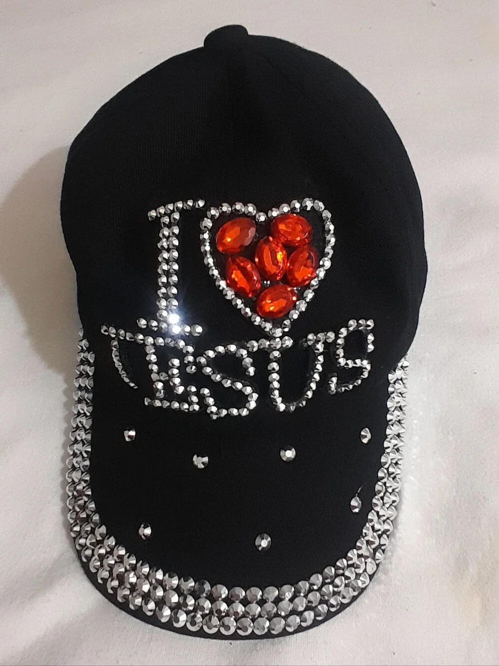 I Love Jesus Black Rhinestone Kids Baseball Cap